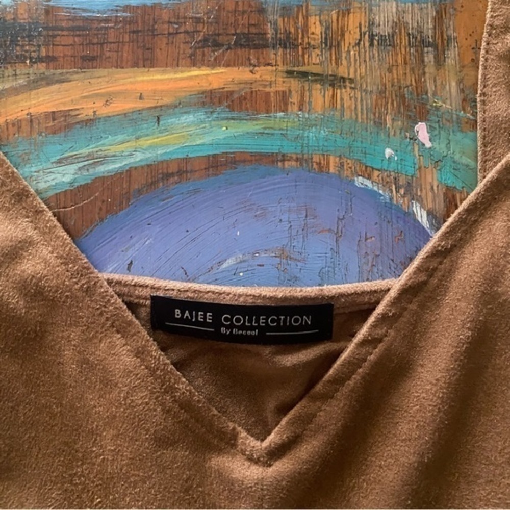 Bajee Collection Fringed Crop Top Size Small Brown/Tan - Picture 3 of 4